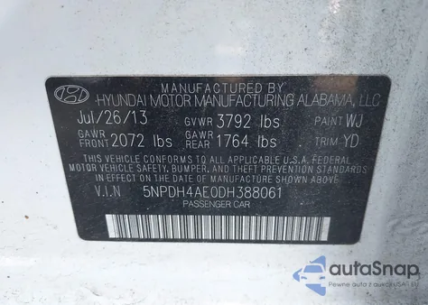 2013 Hyundai Elantra Gls from USA, damaged, VIN 5NPDH4AE0DH388061